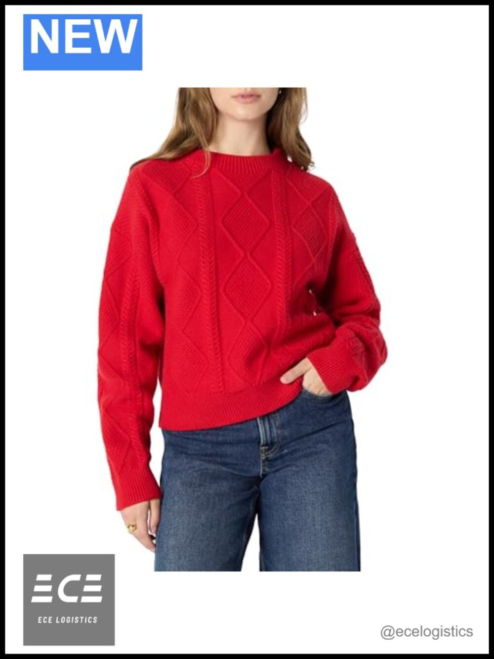 Relaxed Fit Cable Knit Crewneck Sweater Cotton Blend Mock Neck